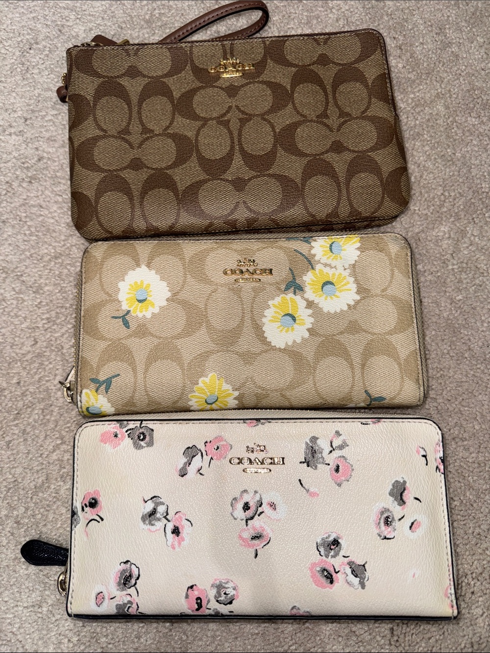 COACH PICK 1- Beige w/Yellow flowers, Cream w/pink-gray or Brown double zip
